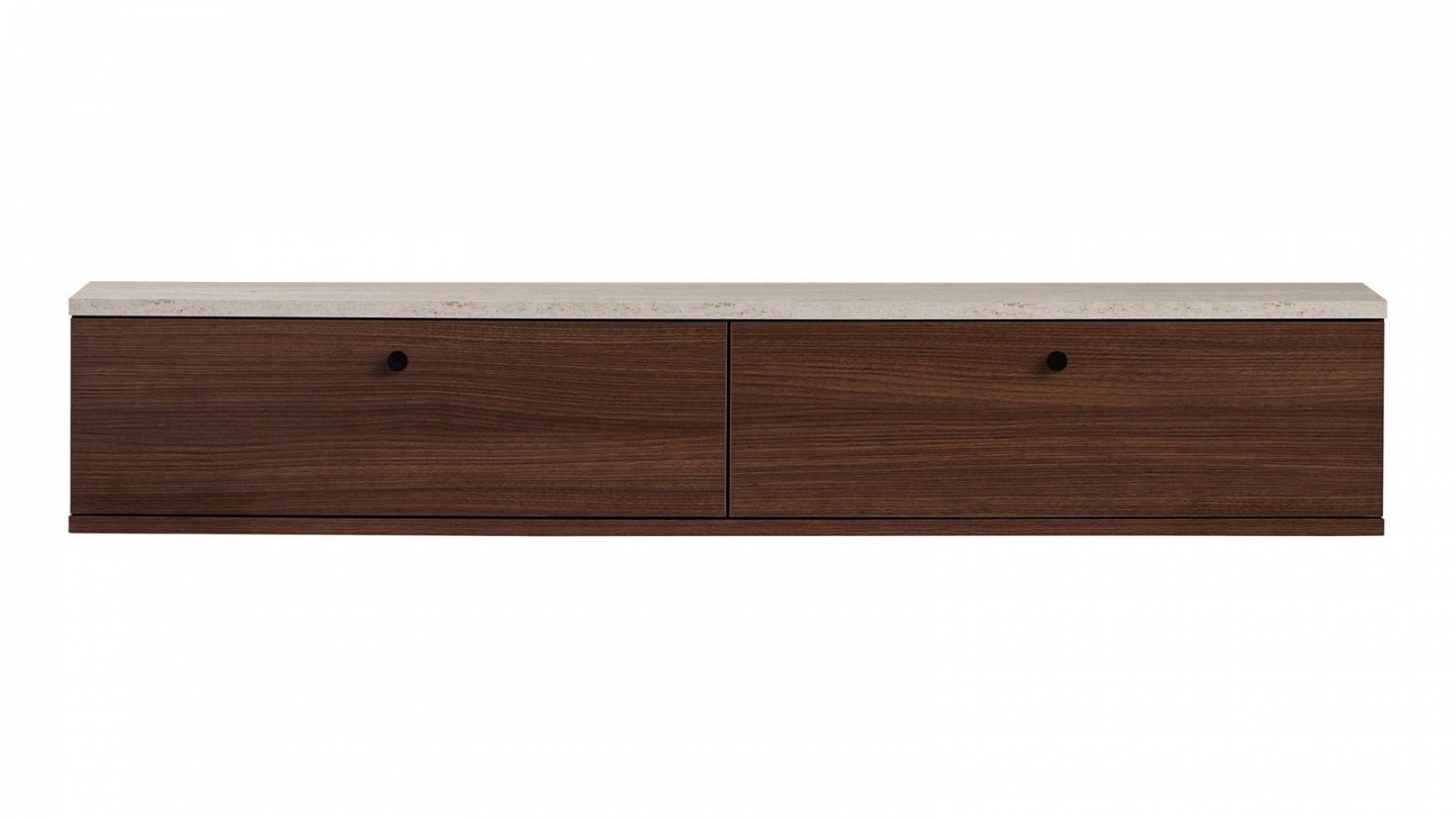 Meuble TV 2 portes effet travertin et noyer 140 cm - Farel Meuble TV 2 portes effet travertin et noyer 140 cm - Farel