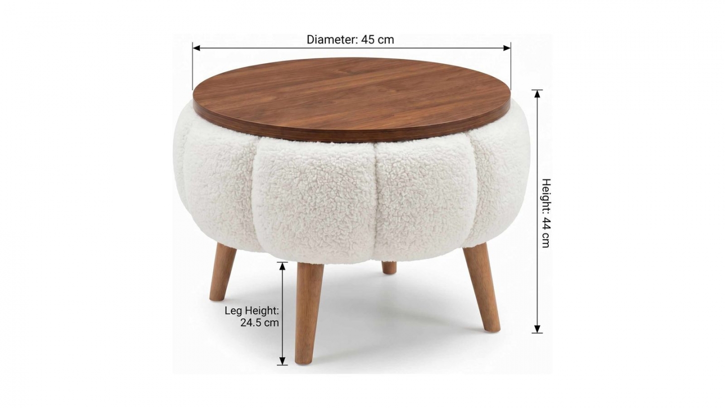Table d'appoint ronde en tissu teddy blanc 45 cm - Ronia Table d'appoint ronde en tissu teddy blanc 45 cm - Ronia