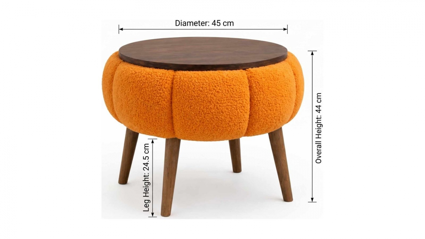 Table d'appoint ronde en tissu teddy orange 45 cm - Ronia Table d'appoint ronde en tissu teddy orange 45 cm - Ronia