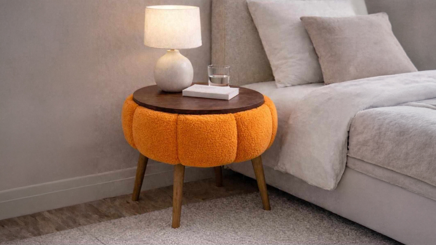 Table d'appoint ronde en tissu teddy orange 45 cm - Ronia Table d'appoint ronde en tissu teddy orange 45 cm - Ronia