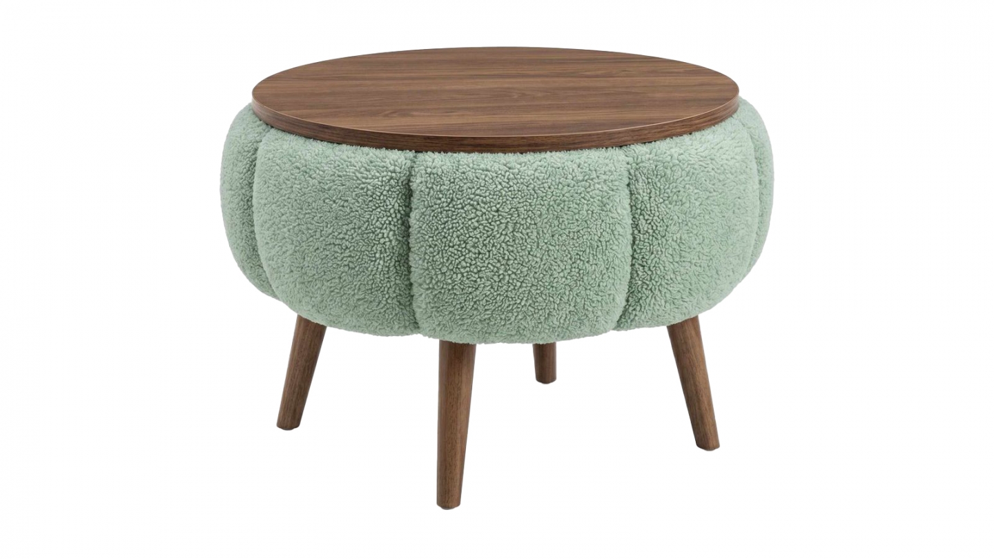 Table d'appoint ronde en tissu teddy vert 45 cm - Ronia Table d'appoint ronde en tissu teddy vert 45 cm - Ronia
