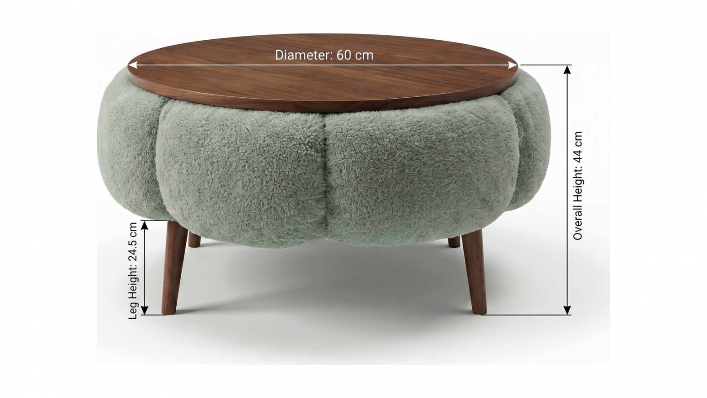 Table basse ronde en tissu teddy effet noyer et vert 60 cm - Silva Table basse ronde en tissu teddy effet noyer et vert 60 cm - Silva
