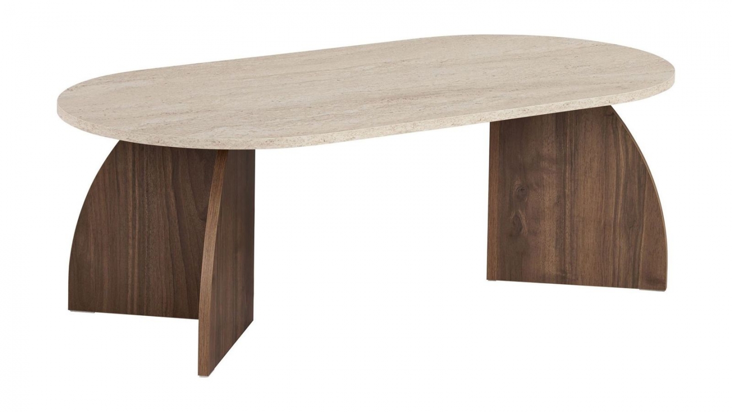 Table basse effet travertin et noyer 120 cm - Lumea Table basse effet travertin et noyer 120 cm - Lumea