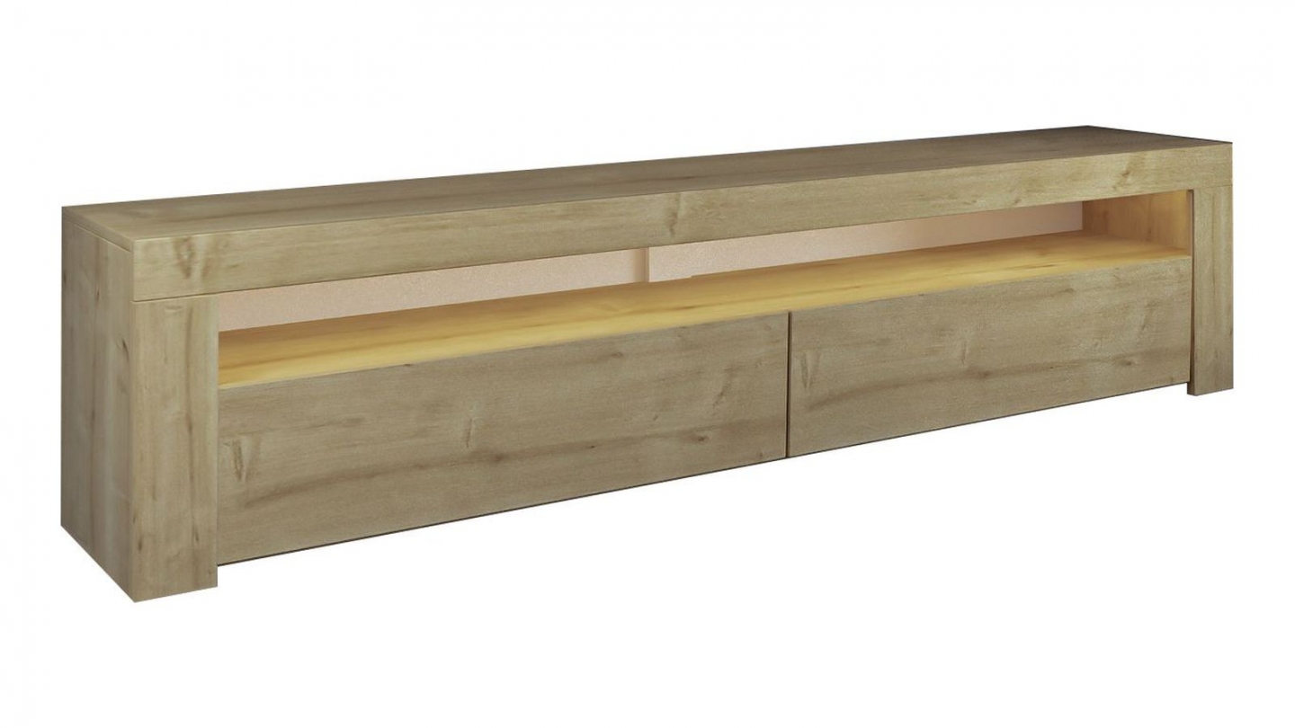 Meuble TV LED 2 portes 1 niche effet chêne clair 150 cm - Aveiro Meuble TV LED 2 portes 1 niche effet chêne clair 150 cm - Aveiro
