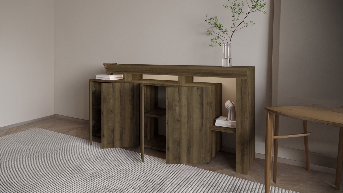 Buffet LED 4 portes 4 niches effet noyer 170 cm - Ilia Buffet LED 4 portes 4 niches effet noyer 170 cm - Ilia