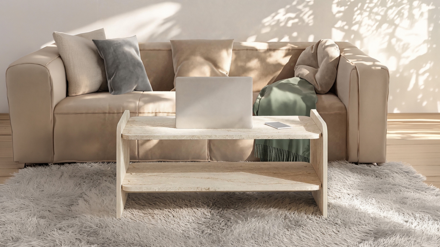 Table basse 1 niche effet travertin 89,8 cm - Cielo Table basse 1 niche effet travertin 89,8 cm - Cielo
