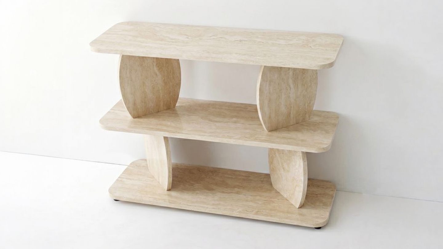 Table d'appoint 2 niches effet travertin 90 cm - Vero Table d'appoint 2 niches effet travertin 90 cm - Vero