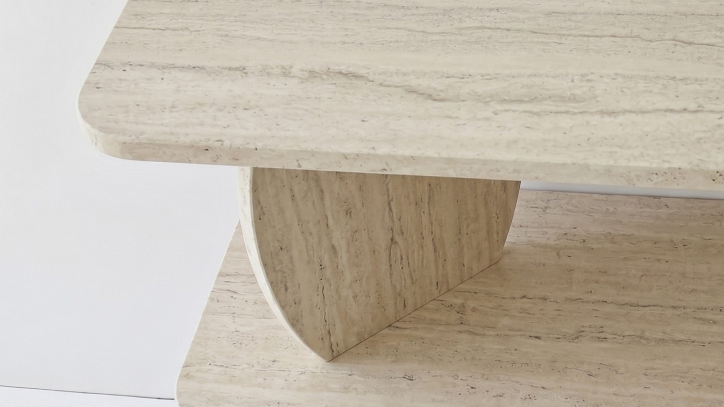 Table d'appoint 2 niches effet travertin 90 cm - Vero Table d'appoint 2 niches effet travertin 90 cm - Vero