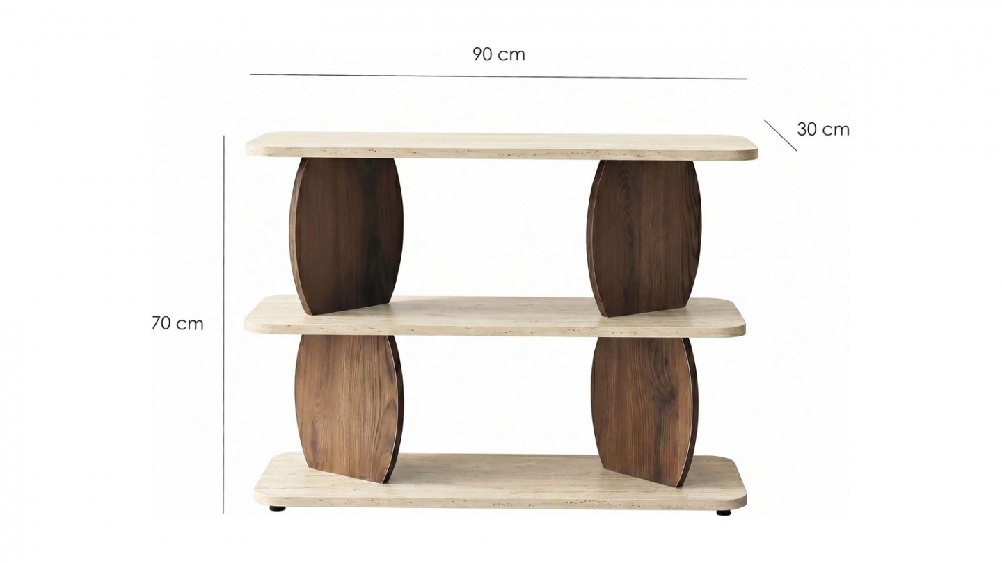 Table d'appoint 2 niches effet travertin et noyer 90 cm - Vero Table d'appoint 2 niches effet travertin et noyer 90 cm - Vero