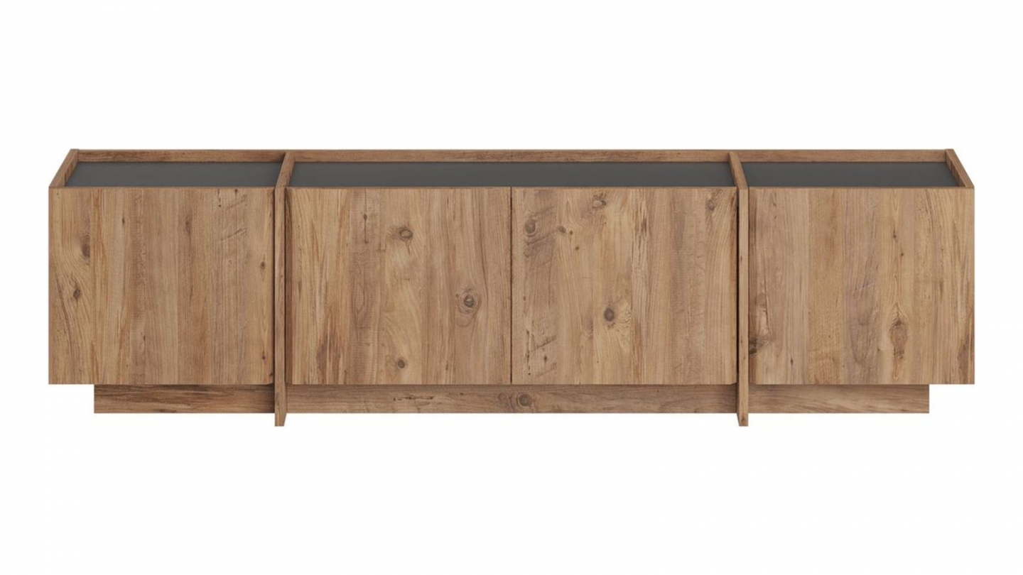 Meuble TV 4 portes effet pin et anthracite 180 cm - Hanao Meuble TV 4 portes effet pin et anthracite 180 cm - Hanao