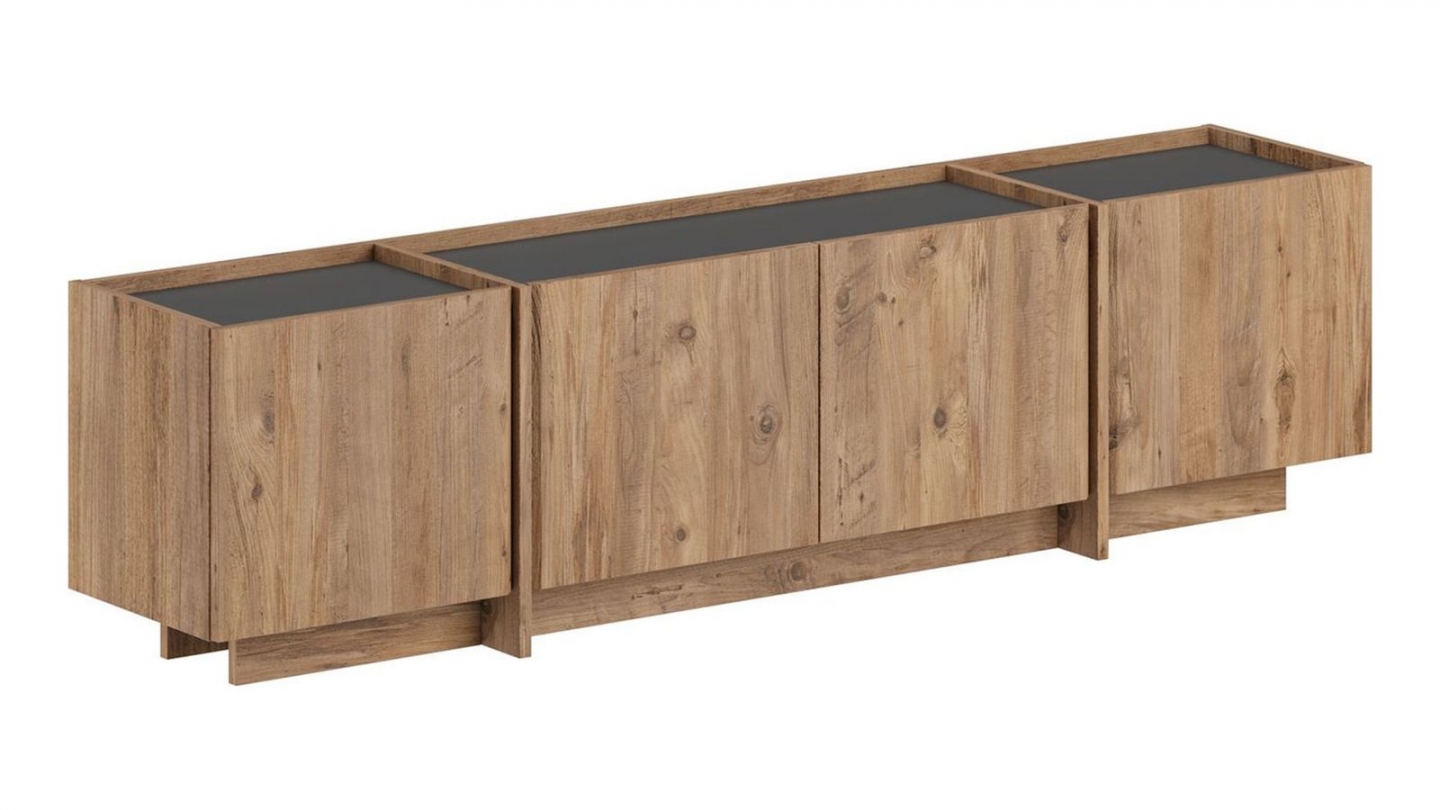 Meuble TV 4 portes effet pin et anthracite 180 cm - Hanao Meuble TV 4 portes effet pin et anthracite 180 cm - Hanao
