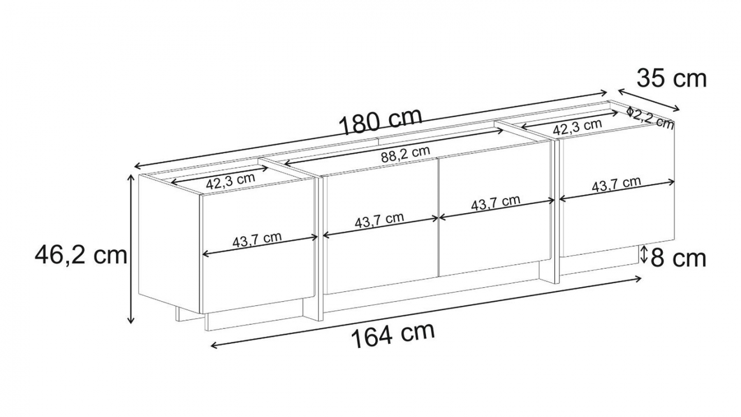 Meuble TV 4 portes effet pin et anthracite 180 cm - Hanao Meuble TV 4 portes effet pin et anthracite 180 cm - Hanao