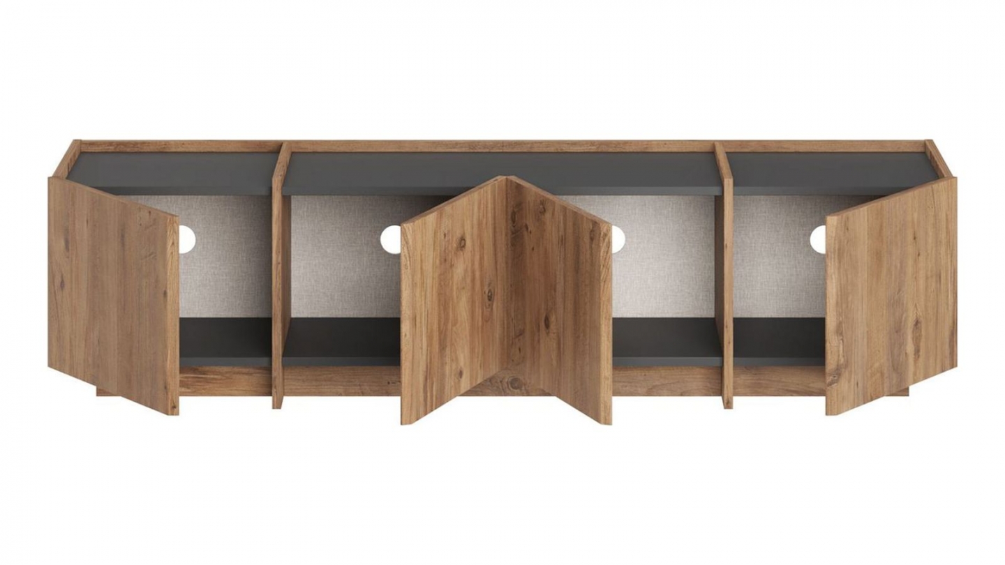 Meuble TV 4 portes effet pin et anthracite 180 cm - Hanao Meuble TV 4 portes effet pin et anthracite 180 cm - Hanao