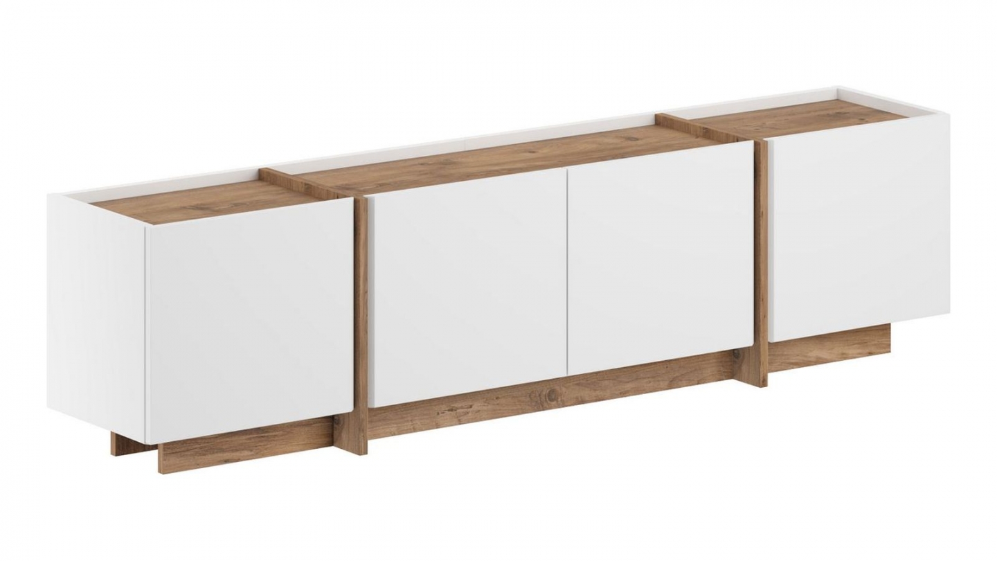 Meuble TV 4 portes effet pin et blanc 180 cm - Hanao Meuble TV 4 portes effet pin et blanc 180 cm - Hanao