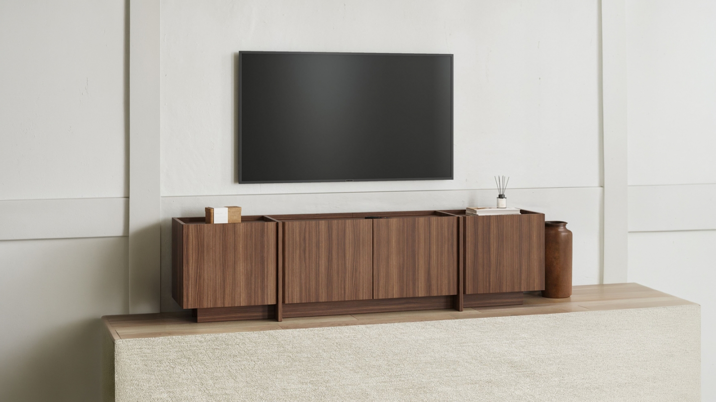 Meuble TV 4 portes effet noyer 180 cm - Hanao Meuble TV 4 portes effet noyer 180 cm - Hanao