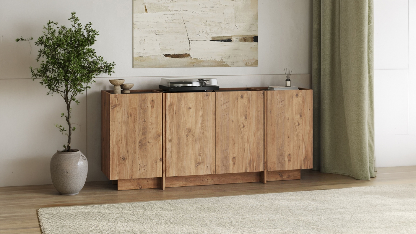 Buffet 4 portes effet pin et anthracite 180 cm - Amado Buffet 4 portes effet pin et anthracite 180 cm - Amado