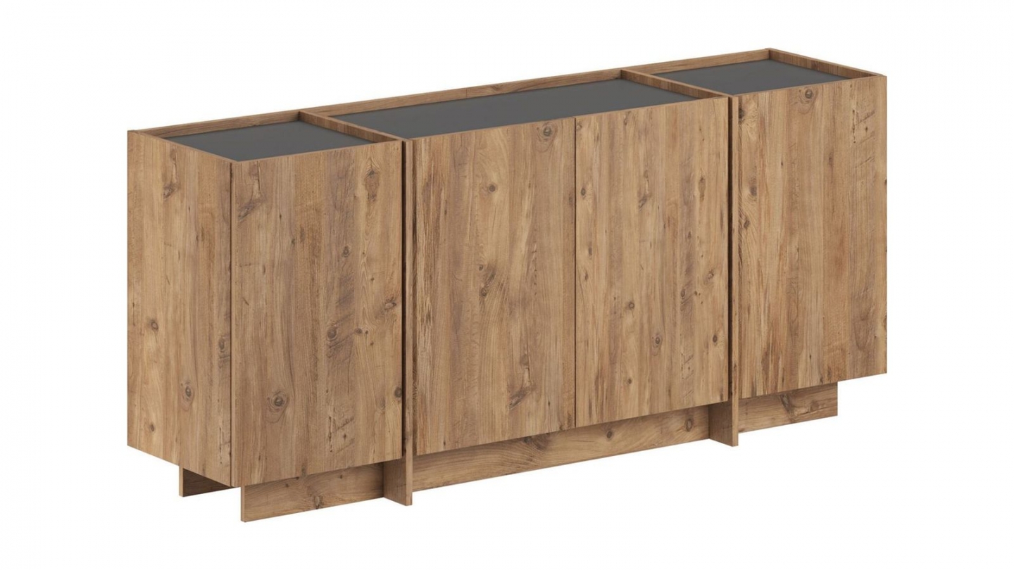 Buffet 4 portes effet pin et anthracite 180 cm - Amado Buffet 4 portes effet pin et anthracite 180 cm - Amado