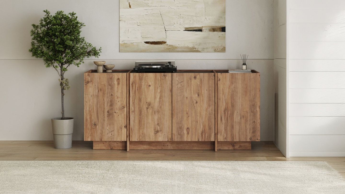 Buffet 4 portes effet pin et anthracite 180 cm - Amado Buffet 4 portes effet pin et anthracite 180 cm - Amado