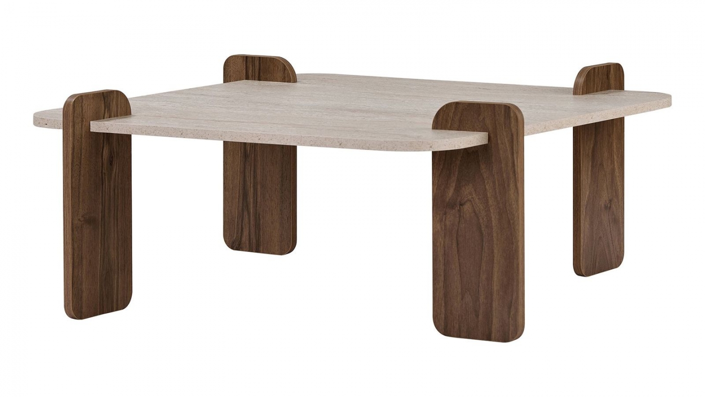 Table basse carrée effet travertin et noyer 117 cm - Joria Table basse carrée effet travertin et noyer 117 cm - Joria