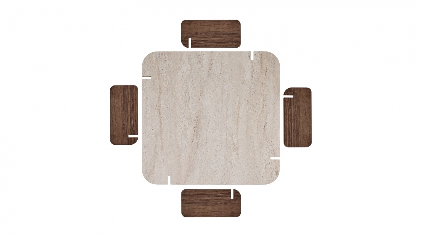 Table basse carrée effet travertin et noyer 117 cm - Joria Table basse carrée effet travertin et noyer 117 cm - Joria