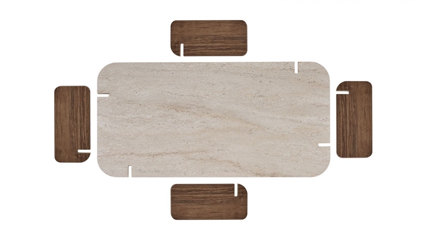 Table basse effet travertin et noyer 147 cm - Fario Table basse effet travertin et noyer 147 cm - Fario