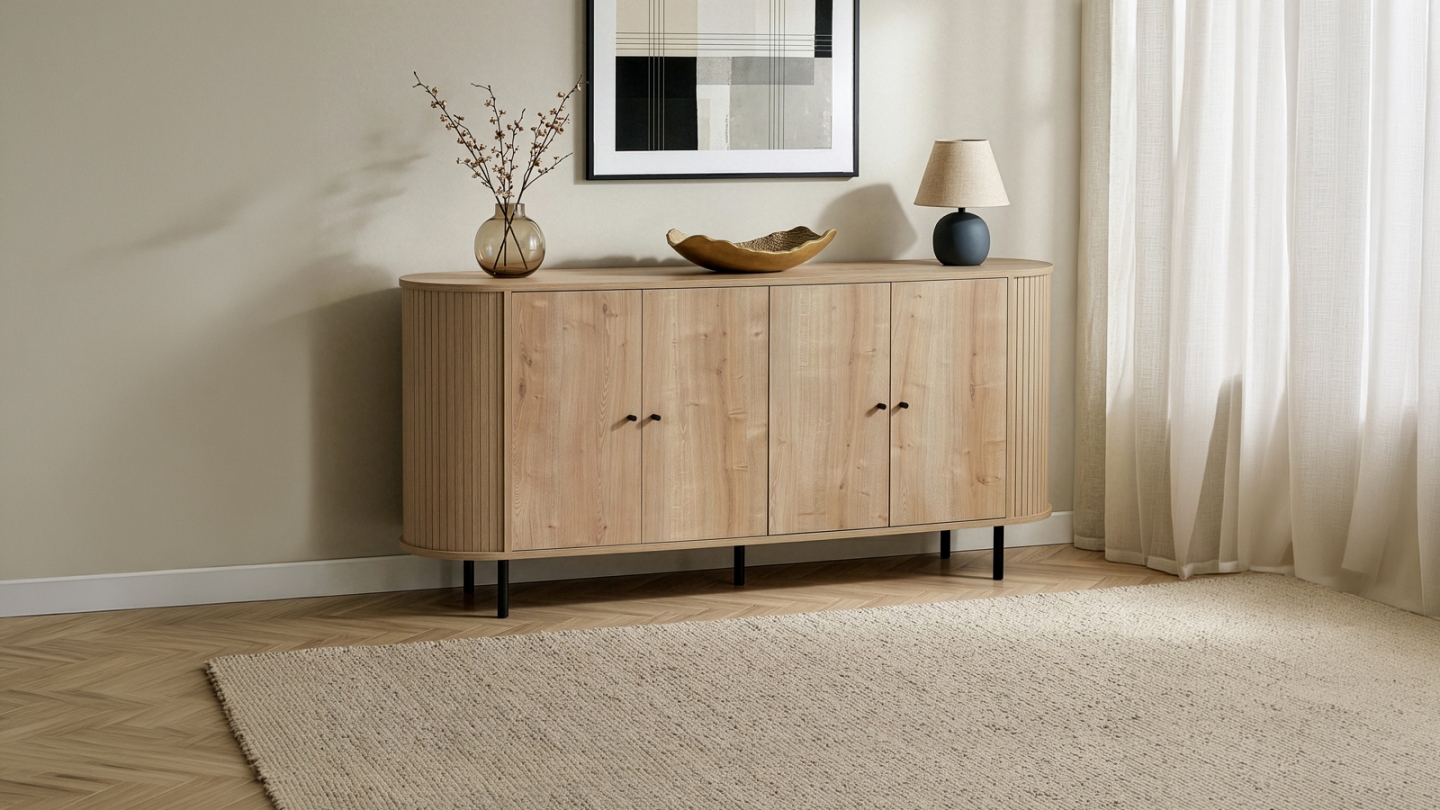 Buffet 4 portes effet chêne clair 180 cm - Piera Buffet 4 portes effet chêne clair 180 cm - Piera
