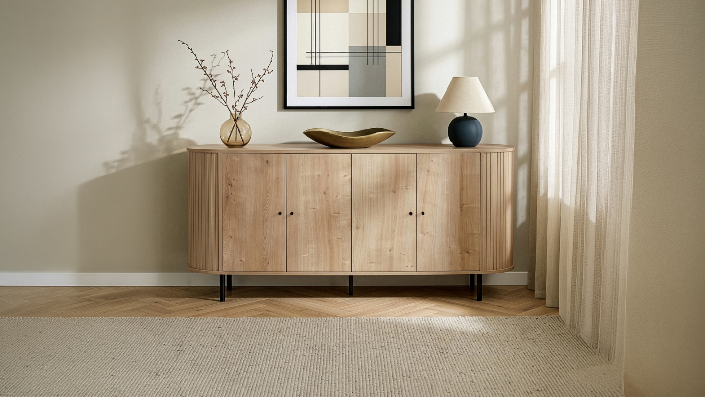 Buffet 4 portes effet chêne clair 180 cm - Piera Buffet 4 portes effet chêne clair 180 cm - Piera