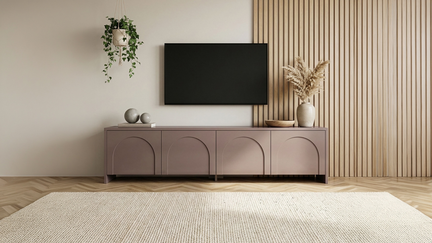 Meuble TV 4 portes taupe 180 cm - Vela Meuble TV 4 portes taupe 180 cm - Vela