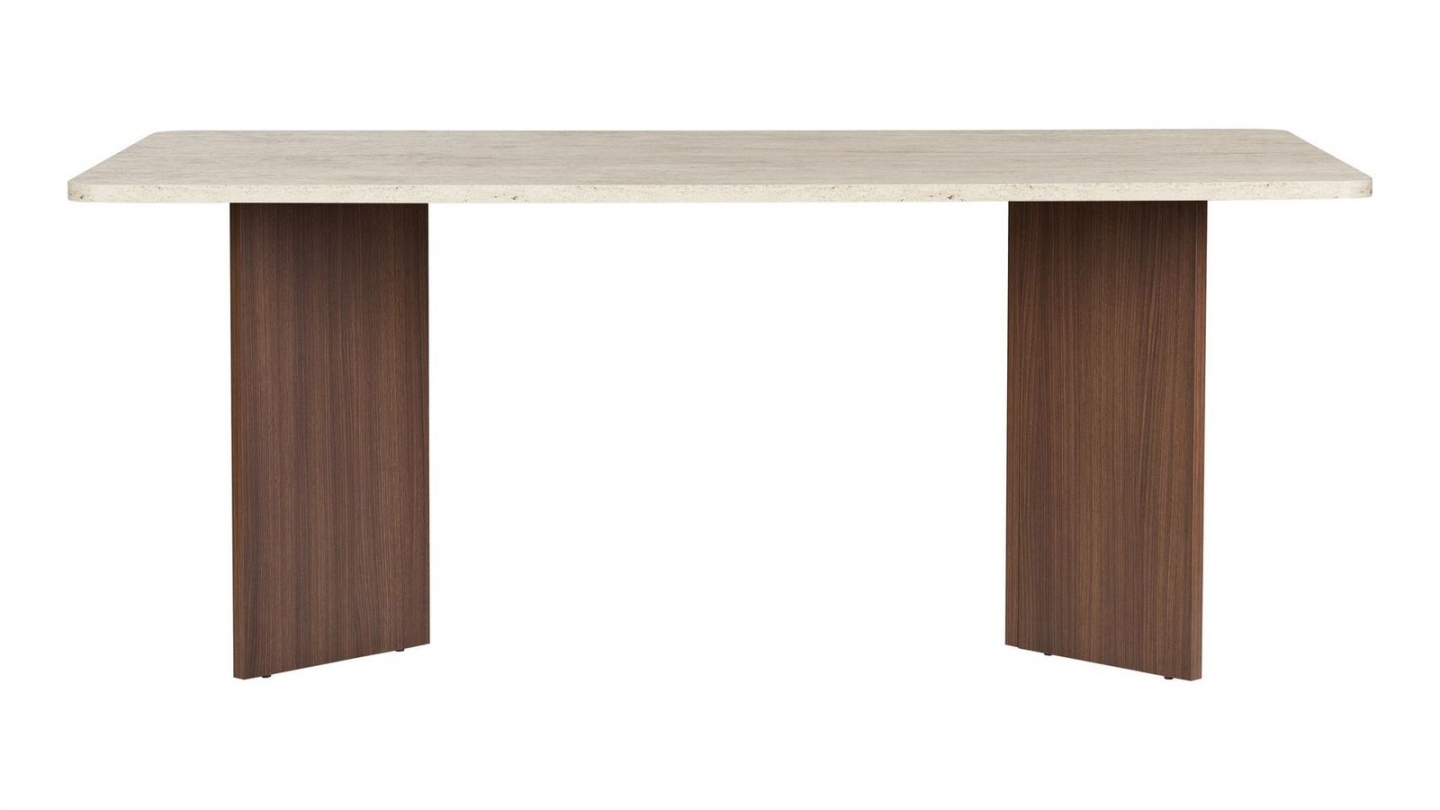 Table à manger effet travertin et noyer 6 convives 180 cm - Golia Table à manger effet travertin et noyer 6 convives 180 cm - Golia