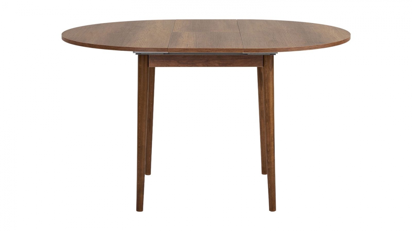 Table à manger extensible ronde effet noyer foncé 4 convives 100/131 cm - Marea Table à manger extensible ronde effet noyer foncé 4 convives 100/131 cm - Marea