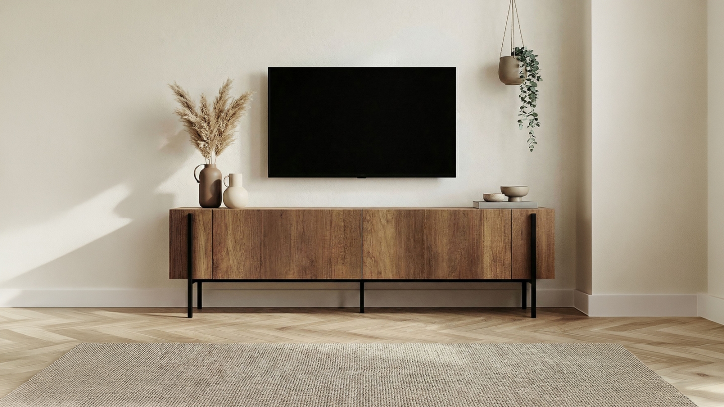 Meuble TV 2 portes effet noyer foncé et noir 180 cm - Orano Meuble TV 2 portes effet noyer foncé et noir 180 cm - Orano