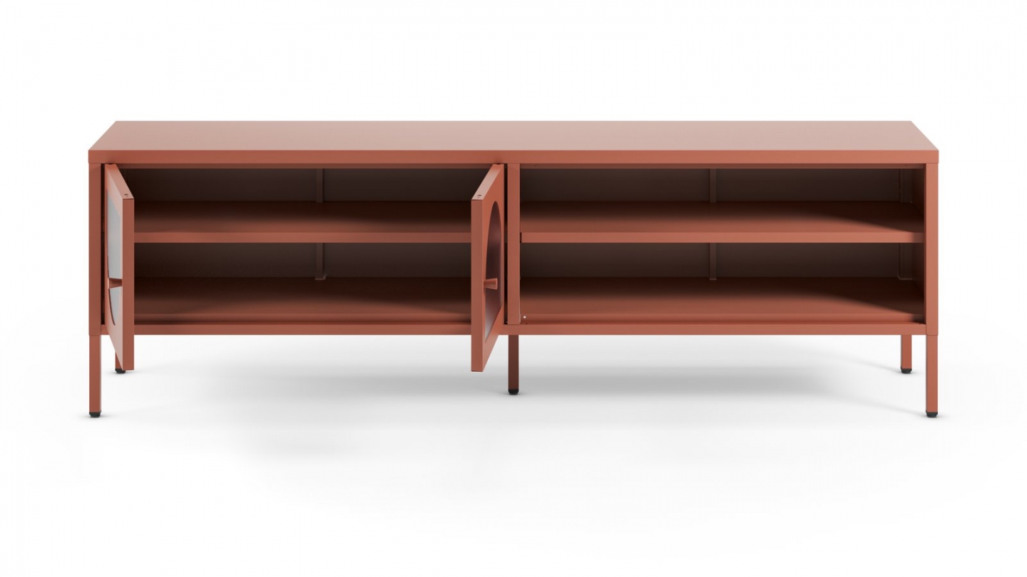Meuble TV 2 portes 2 niches en métal terracotta 160 cm - Ysia Meuble TV 2 portes 2 niches en métal terracotta 160 cm - Ysia