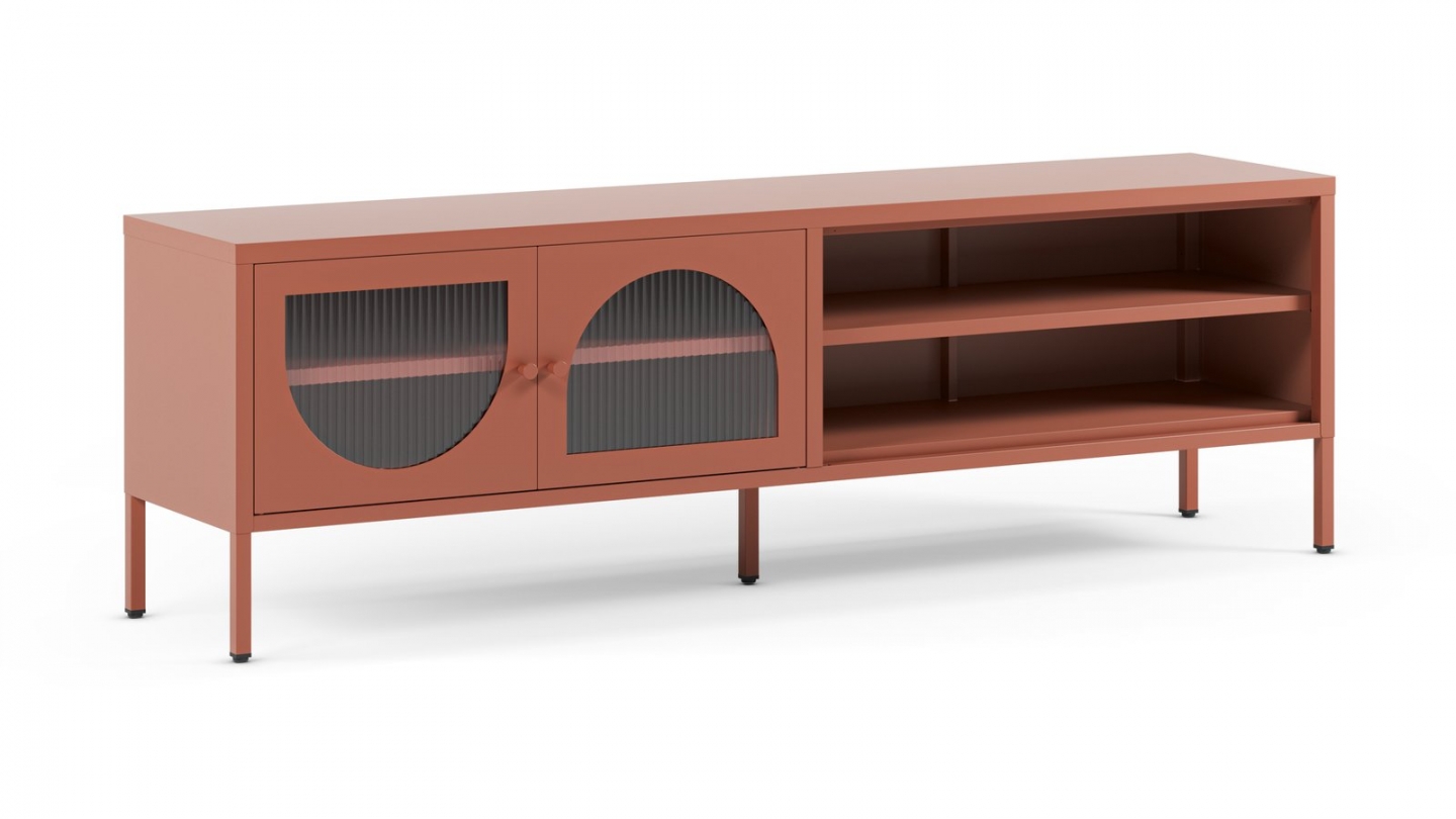 Meuble TV 2 portes 2 niches en métal terracotta 160 cm - Ysia Meuble TV 2 portes 2 niches en métal terracotta 160 cm - Ysia