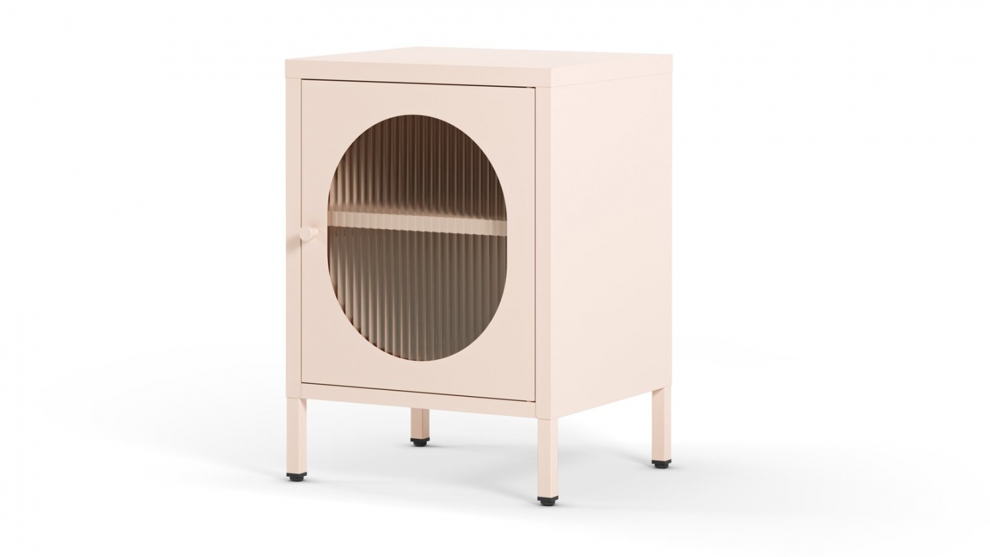 Table de chevet 1 porte en métal rose blush 40 cm - Ysia Table de chevet 1 porte en métal rose blush 40 cm - Ysia