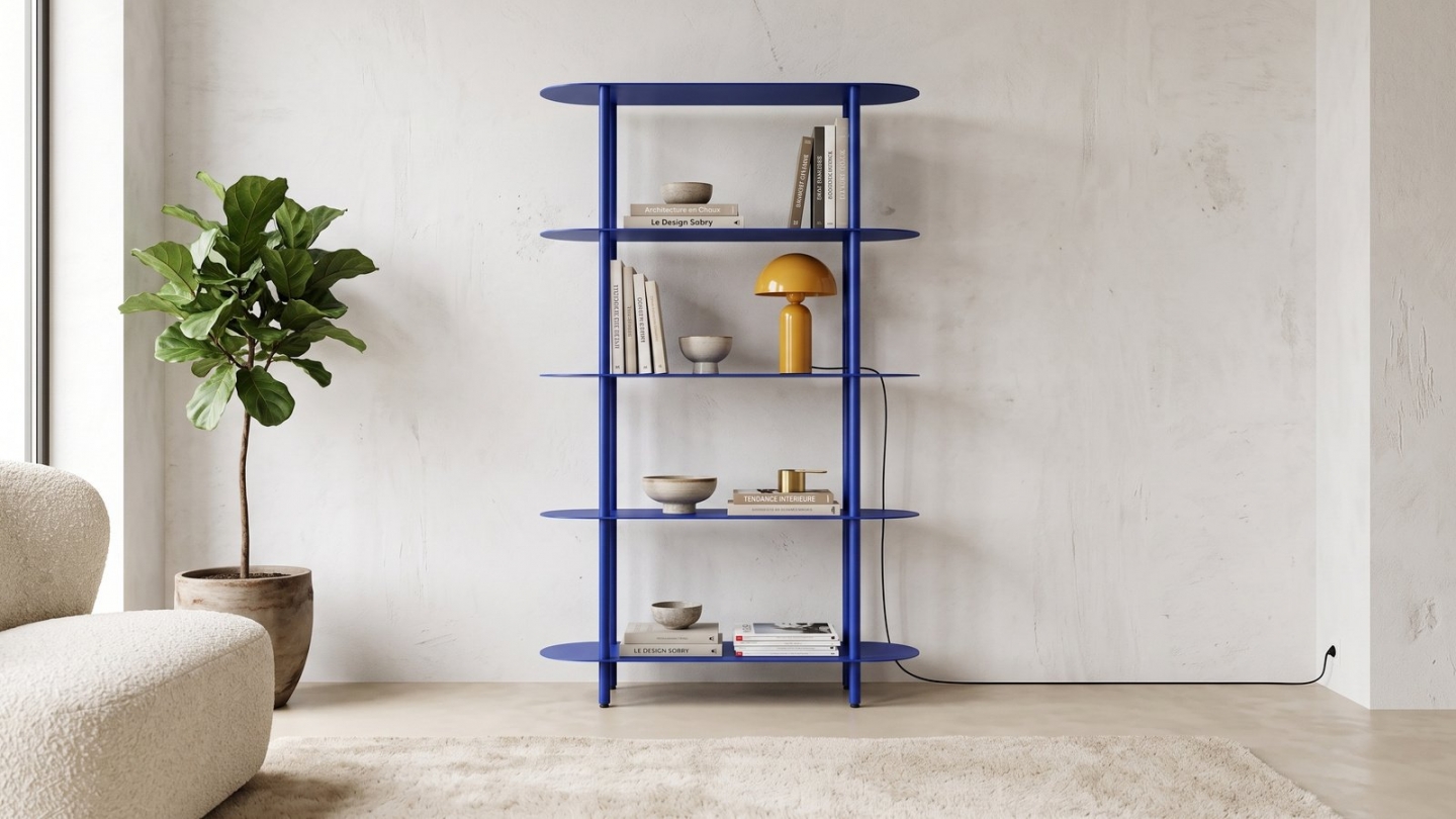 Etagère bibliothèque arrondie 5 niveaux en métal bleu électrique 90 cm - Ysia Etagère bibliothèque arrondie 5 niveaux en métal bleu électrique 90 cm - Ysia