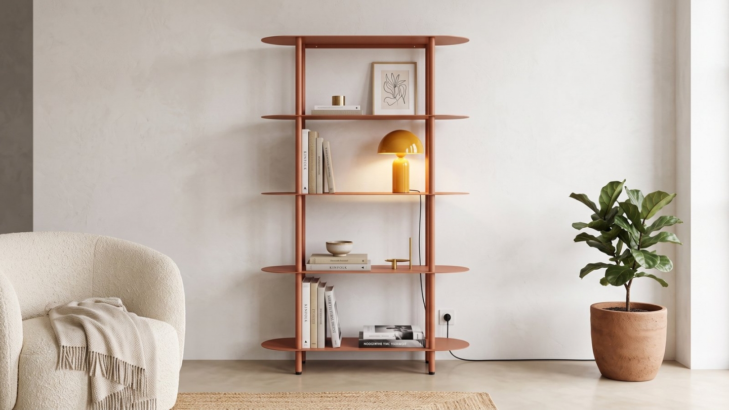Etagère bibliothèque arrondie 5 niveaux en métal terracotta 90 cm - Ysia Etagère bibliothèque arrondie 5 niveaux en métal terracotta 90 cm - Ysia