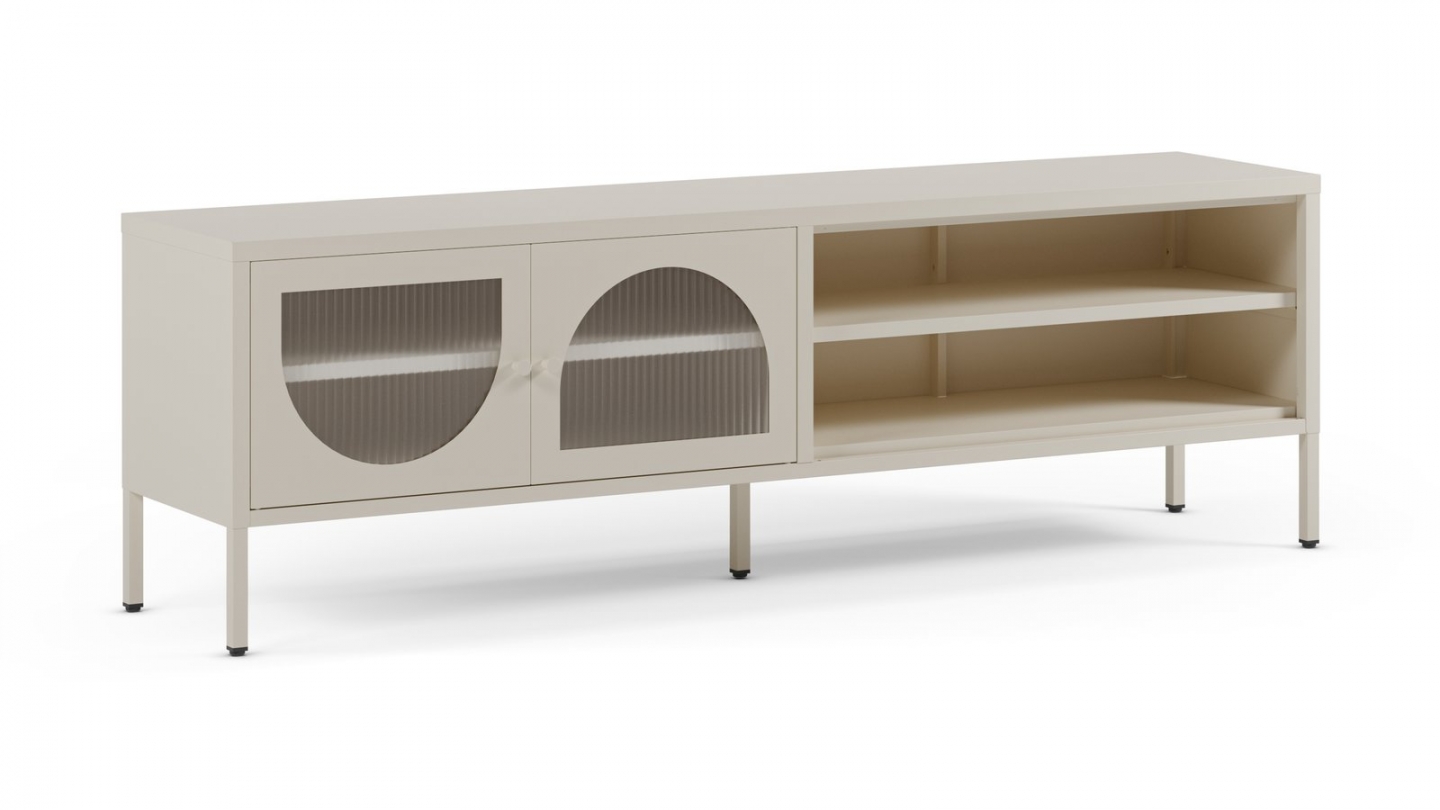 Meuble TV 2 portes 2 niches en métal beige clair 160 cm - Ysia Meuble TV 2 portes 2 niches en métal beige clair 160 cm - Ysia