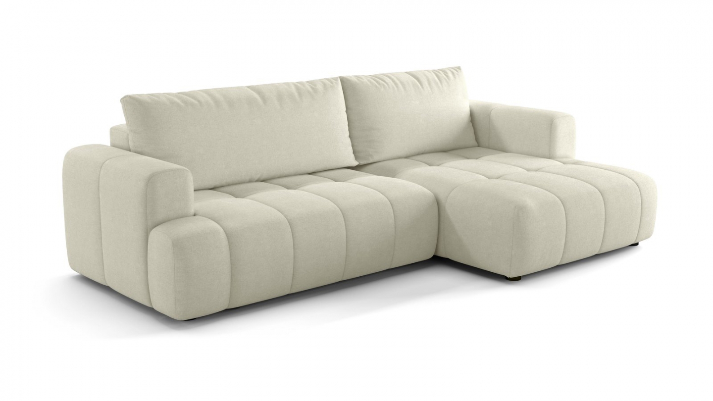 Canapé d'angle à droite convertible 4 places en tissu chenille beige - ouverture rapide - Karl Canapé d'angle à droite convertible 4 places en tissu chenille beige - ouverture rapide - Karl