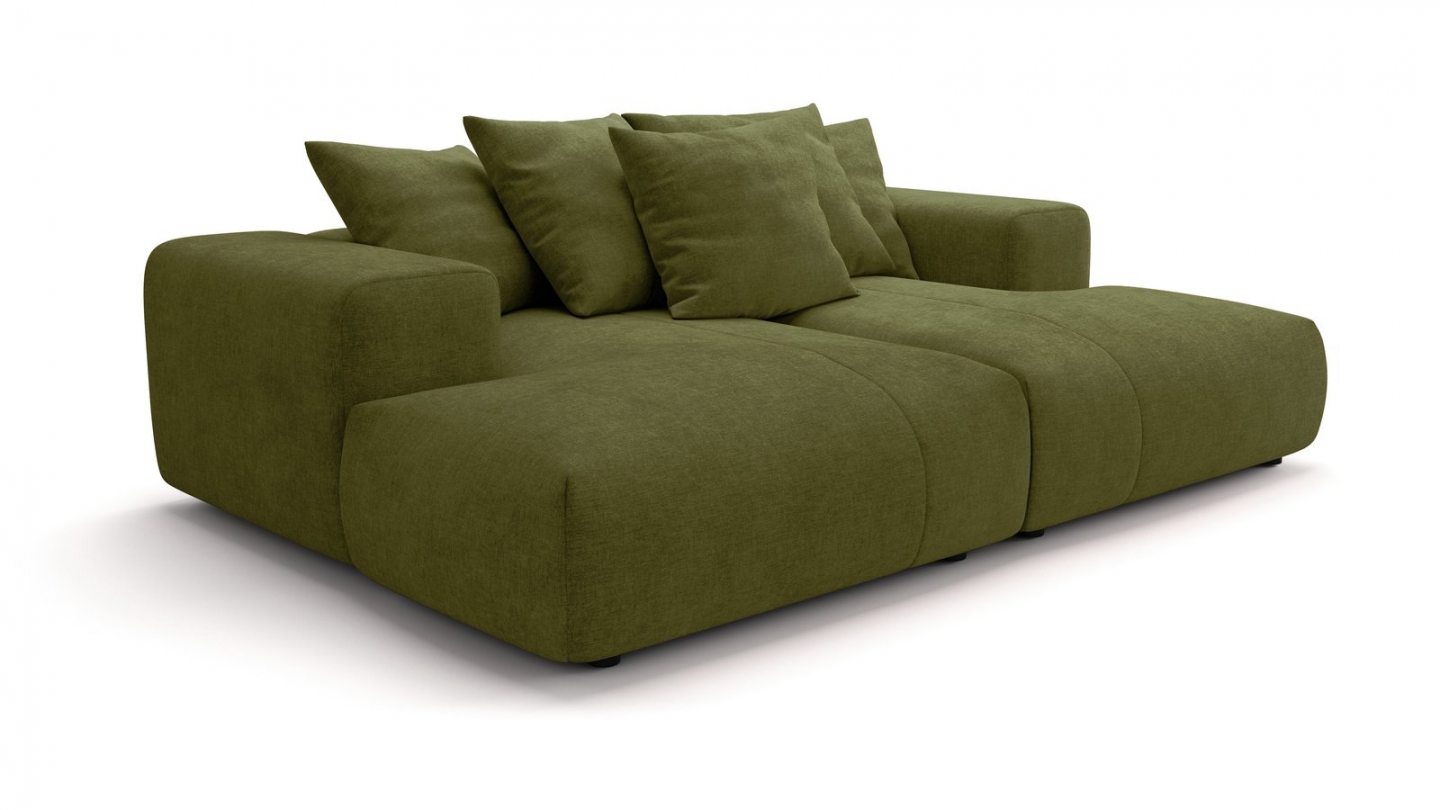 Canapé droit 3 places assise profonde en tissu chenille vert olive - Belvia Canapé droit 3 places assise profonde en tissu chenille vert olive - Belvia