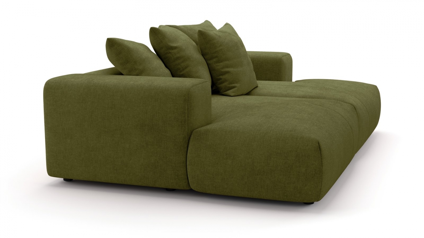 Canapé droit 3 places assise profonde en tissu chenille vert olive - Belvia Canapé droit 3 places assise profonde en tissu chenille vert olive - Belvia