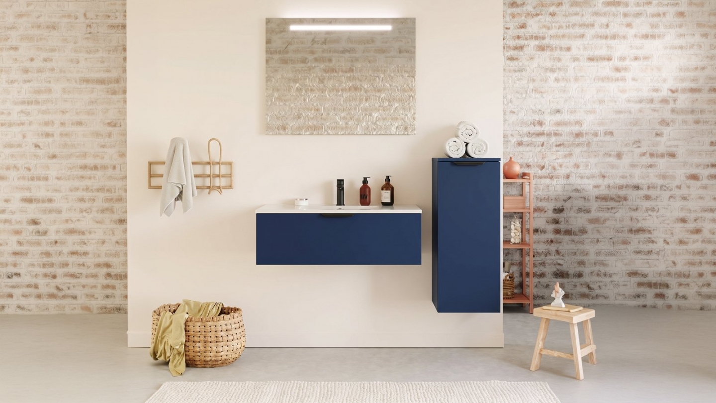 Meuble de salle de bain suspendu vasque intégrée 90cm 1 tiroir Marine - Venice Meuble de salle de bain suspendu vasque intégrée 90cm 1 tiroir Marine - Venice