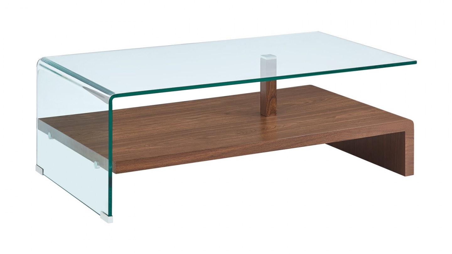 Table basse rectangulaire en verre trempé avec étagère effet noyer 110 cm - Valko Table basse rectangulaire en verre trempé avec étagère effet noyer 110 cm - Valko