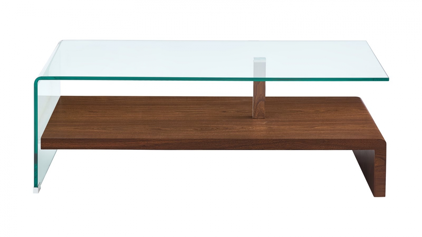 Table basse rectangulaire en verre trempé avec étagère effet noyer 110 cm - Valko Table basse rectangulaire en verre trempé avec étagère effet noyer 110 cm - Valko