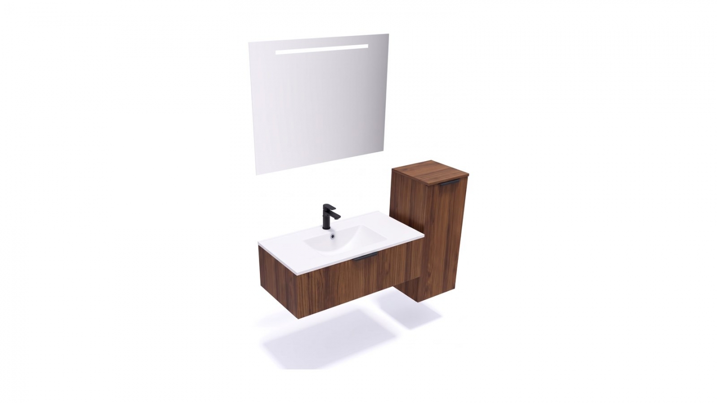 Meuble de salle de bain suspendu vasque intégrée 90cm 1 tiroir Noyer - Venice Meuble de salle de bain suspendu vasque intégrée 90cm 1 tiroir Noyer - Venice