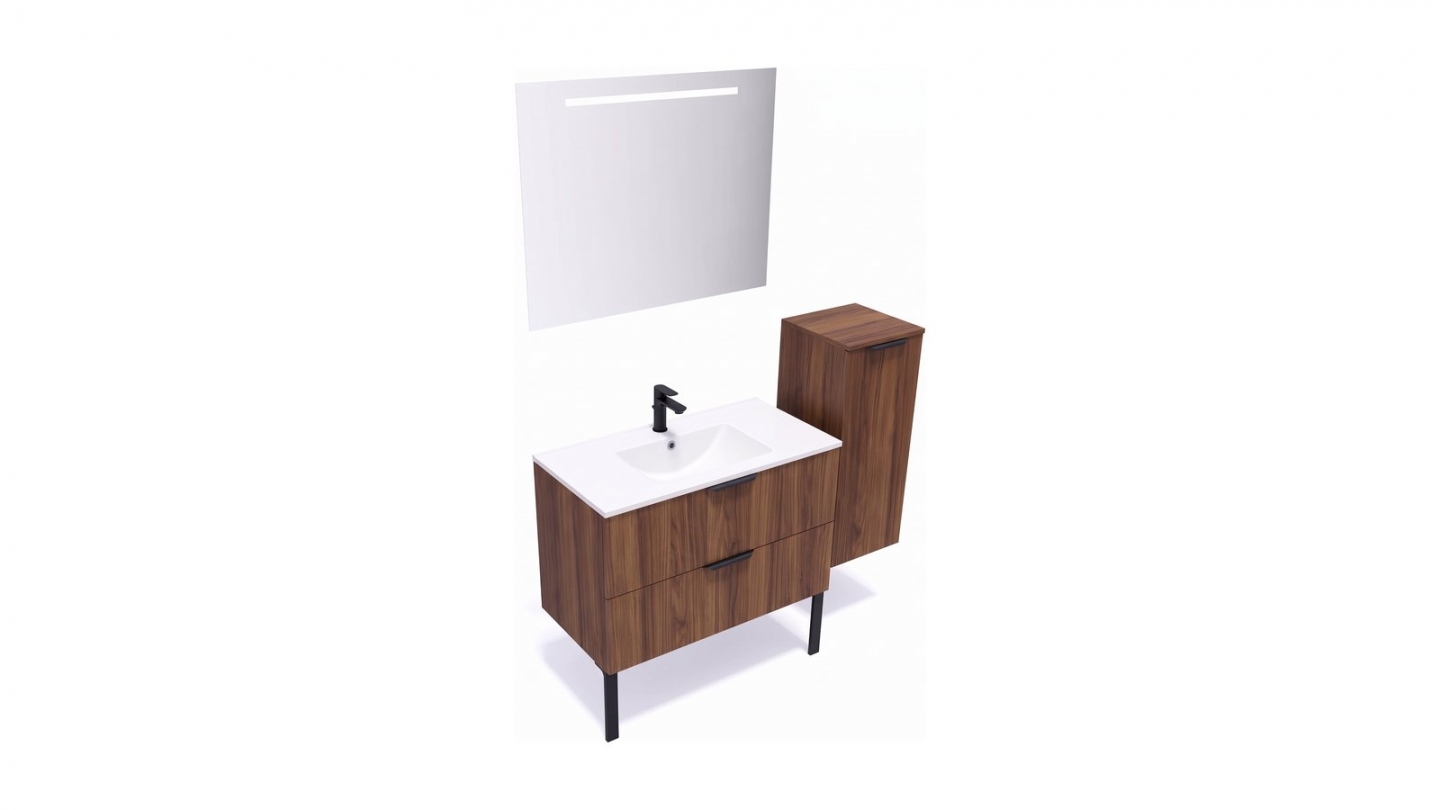 Meuble de salle de bain suspendu vasque intégrée 90cm 2 tiroirs Noyer - Venice Meuble de salle de bain suspendu vasque intégrée 90cm 2 tiroirs Noyer - Venice