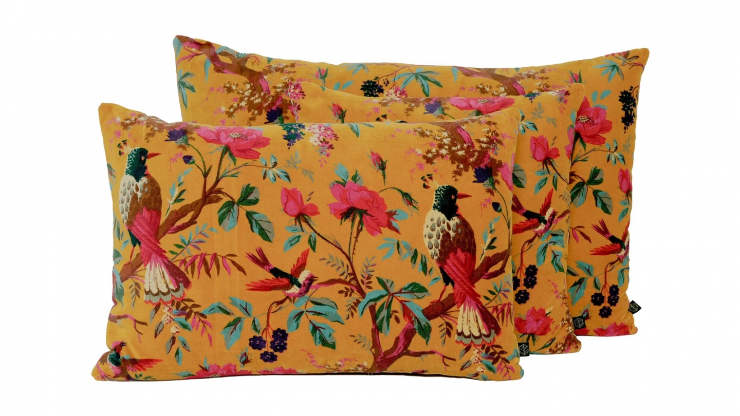 Housse de Coussin chamois en Velours Imprimé Oiseaux 40 x 60 cm - Birdy Housse de Coussin chamois en Velours Imprimé Oiseaux 40 x 60 cm - Birdy