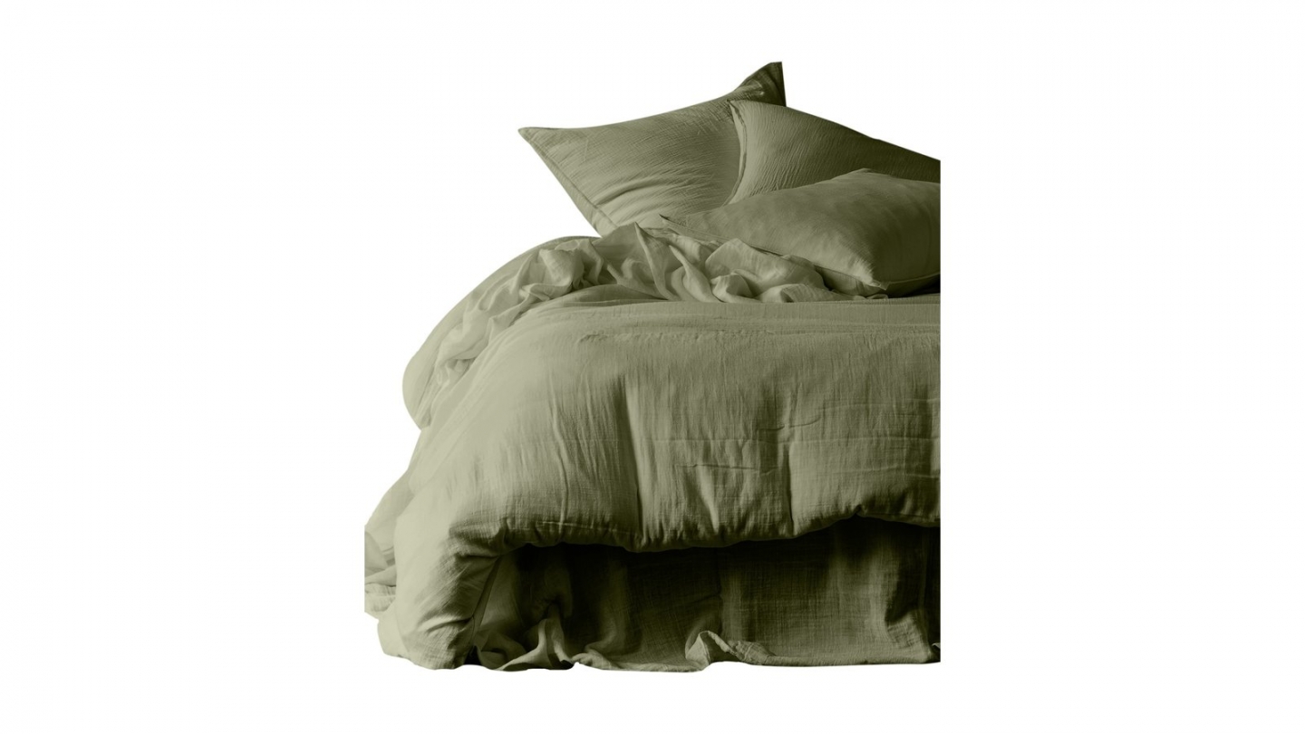 Lot de 2 Taies d'oreiller en gaze de coton lavé kaki 50 x 70 cm - Mykonos Lot de 2 Taies d'oreiller en gaze de coton lavé kaki 50 x 70 cm - Mykonos