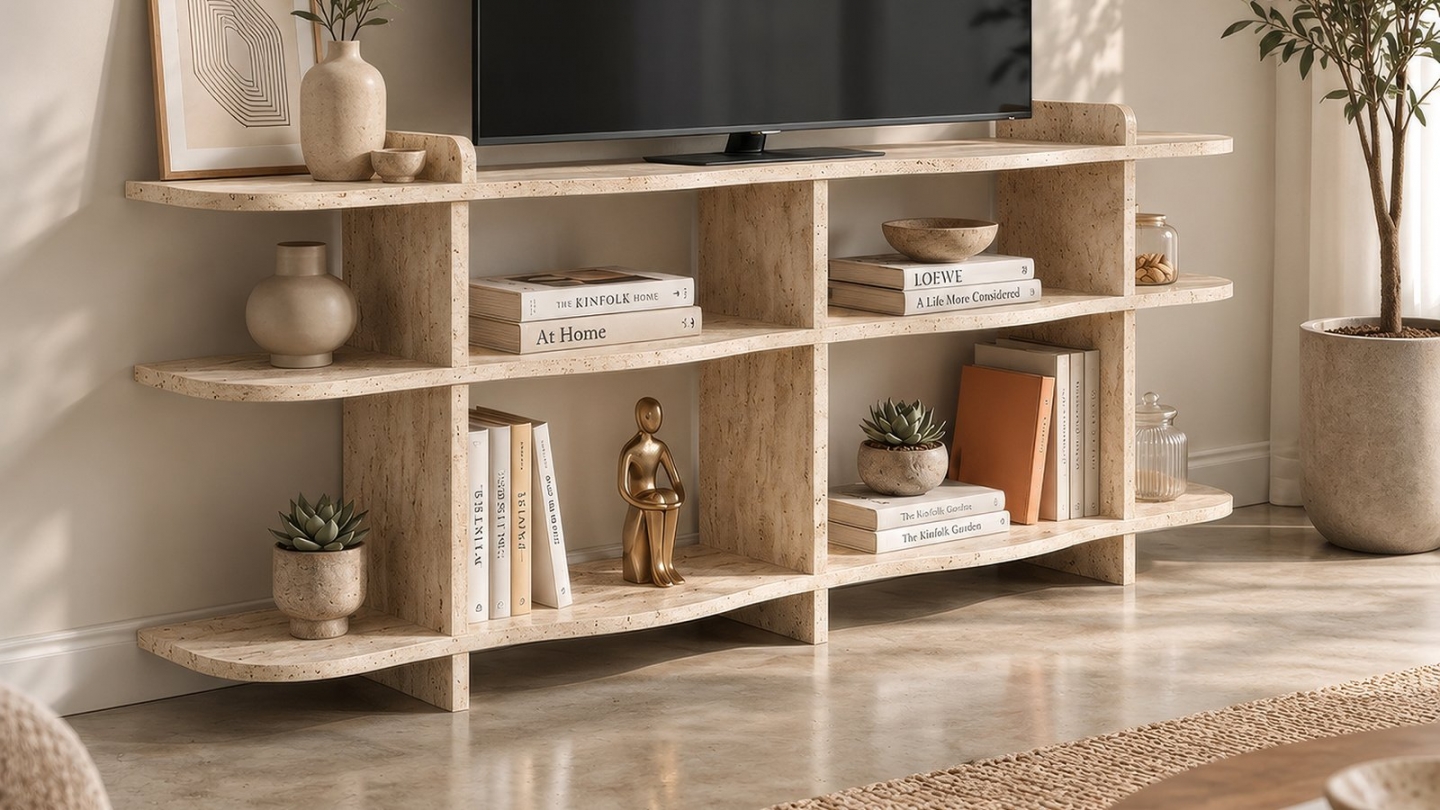 Console 8 niches effet travertin 170 cm - Belra Console 8 niches effet travertin 170 cm - Belra