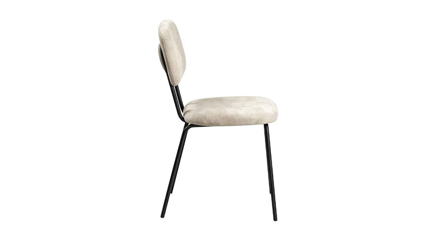 Lot de 4 chaises en tissu chenille beige foncé et piètement noir - Lucie Lot de 4 chaises en tissu chenille beige foncé et piètement noir - Lucie