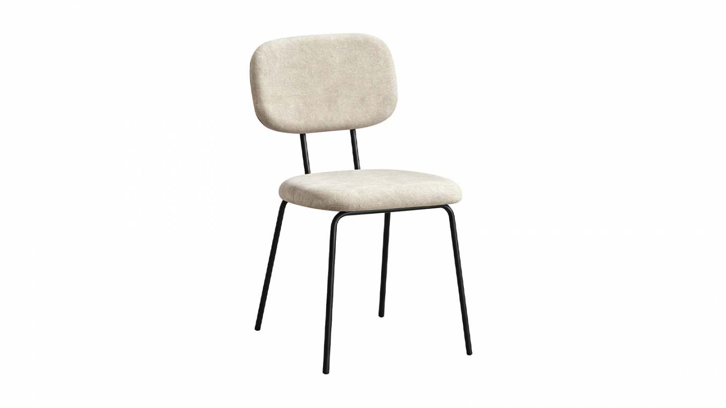 Lot de 4 chaises en tissu chenille beige foncé et piètement noir - Lucie Lot de 4 chaises en tissu chenille beige foncé et piètement noir - Lucie